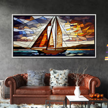 Carregar imagem no visualizador da galeria, Art Deco Stained Glass Sail Boat Wall Art | Framed Canvas Print | Nautical Art | Seascape Art | Beach House Decor
