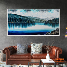 Load image into Gallery viewer, Blue Lake Art | Framed Canvas Print | Blue Lake Painting | Oregon Lake House Decor | Guest Room Landscape Painting | Diamond Lake Painting
