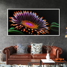 Load image into Gallery viewer, Neon Flowers Wall Art, Framed Canvas Print, Original Flower Painting, Mother's Day Gift, Floral Decor, Black Background Flower Art
