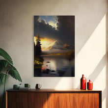 Load image into Gallery viewer, Framed Canvas Wall Art Wood Panel Effect Mountain Range Top Print Modern Art Rustic Decor for Living Room, Original Mountain Painting
