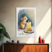 Load image into Gallery viewer, Cute mouse birthday party Watercolor Print, Mouse Art Painting, Framed Canvas Print, Cute mouse cartoon
