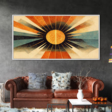 Carregar imagem no visualizador da galeria, Abstract Midcentury Modern Sunburst, Canvas Print, Art Deco Style wall art, sun with sun rays, sun burst, boho style, ready to hang
