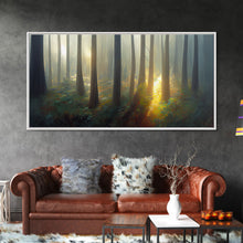 Load image into Gallery viewer, Canvas print of a forest floor at golden hour, watercolor painting print, cool living room or guest room wall art

