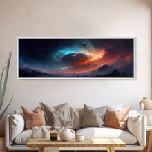 Load image into Gallery viewer, Beautiful Science Fiction Wall Art, Synthwave Style Scifi Art, Framed Canvas Print, Panoramic Alien Worlds and Star Filled Night Sky
