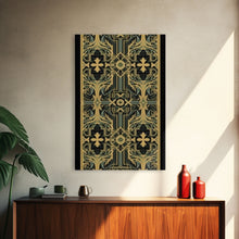 Load image into Gallery viewer, Art Deco Pattern Wall art, Framed Canvas Print, Art Deco, Gold &amp; green art, Framed painting, Black colors, Wonderful art, 1920s Style Art
