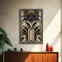 Load image into Gallery viewer, Art Deco Pattern Wall art, Framed Canvas Print, Art Deco, Gold &amp; black art, Geometric art, Office wall art, Abstract art, Original painting
