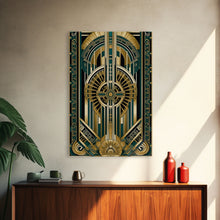 Carregar imagem no visualizador da galeria, Art Deco Pattern Wall art | Framed Canvas Print | Art Deco | Gold &amp; green art | Wonderful art | Lines art | Geometric art | Living room art
