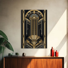 Carregar imagem no visualizador da galeria, Art Deco Pattern Wall art, Framed Canvas Print, Art Deco, Gold &amp; black art, Wonderful art, Lines art, Blue colors, Abstract art, Patterns
