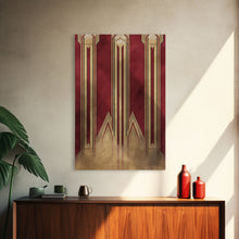 Load image into Gallery viewer, Art Deco Pattern Wall art - Framed Canvas Print - Art Deco - Abstract art - Gold &amp; red art - Lines art - Living room art - Office decor
