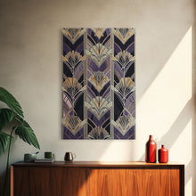Load image into Gallery viewer, Art Deco Pattern Wall art, Framed Canvas Print, Art Deco, Pattern art, Yellow &amp; purple art, Stained glass art, Abstract nature, Office decor
