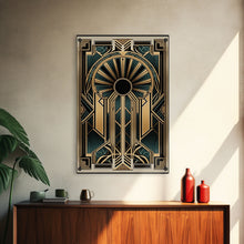 Carregar imagem no visualizador da galeria, Art Deco Wall art - Framed Canvas Print - Art Deco - Gold &amp; green art - Living room art - Original painting - Art with frame - Wall decor
