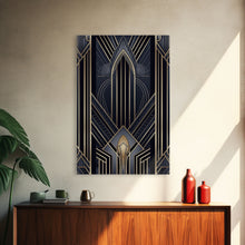 Carregar imagem no visualizador da galeria, Art Deco Wall art, Framed Canvas Print, Art Deco, Gold &amp; blue art, Guest room art, Midcentury Modern, Stained glass art, Original painting
