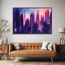 Load image into Gallery viewer, Buildings Wall Art - Framed Canvas Print - Original painting - Vaporwave Style - Watercolor colors - Pop Art Style - Living room art
