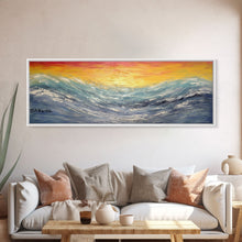 Carregar imagem no visualizador da galeria, Abstract Sea Wall Art, Vibrant Abstract, Framed Art, Sunset, Ocean, Abstract Nature, Textured Abstract, Panoramic, Wall Art, Canvas Print
