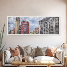Cargar imagen en el visor de la galería, Colored Pencil City Canvas Print, Large Urban Art Print, Cityscape Art, Buildings, Red, Vibrant Art, Panoramic, Wall Art, Canvas Print
