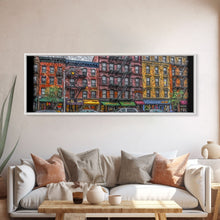 Carregar imagem no visualizador da galeria, Abstract Row Of Buildings City Canvas Print, Large Urban Art Print, Cityscape Art, Vibrant Art, Panoramic, Wall Art, Canvas Print
