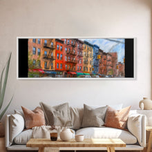 Cargar imagen en el visor de la galería, Colorful Abstract Row Of Buildings City Canvas Print, Large Urban Art Print, Cityscape Art, Vibrant Art, Panoramic, Wall Art, Canvas Print

