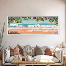 Carregar imagem no visualizador da galeria, Beach Shore Art Canvas Print, Green Leaves, Canvas Beach Wall Art, Ocean Waves, Beach Sand Wall Art, Panoramic, Wall Art, Canvas Print
