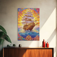 Cargar imagen en el visor de la galería, Filigree Pirate Ship Plaque Art, Framed Canvas Print, Fantasy Wall Art, Wall Decor, Pirate Wal Art, Gift For Him, Kid&#39;s Room
