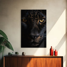 Load image into Gallery viewer, A Look Into Darkness, Beautiful Black Panther Portrait, Cat Photography, Framed Canvas Print, Framed Art, Halloween Witch Cat Art
