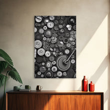 Carregar imagem no visualizador da galeria, Buttons Wall Decor, Sewing Room, Craft Room, Black And White, Minimalist Print, Wall Decor, Canvas Print, Wall Art, Framed Canvas
