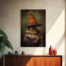 Load image into Gallery viewer, Frog Wall Art, Frog Wearing Witch Hat, Funny, Animal Wall Art, Nature, Modern Print, Wall Decor, Canvas Print, Wall Art, Framed Canvas

