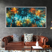 Carregar imagem no visualizador da galeria, Abstract Tropical Wall Art, Palm Trees Wall Decor, Blue Abstract Art, Panoramic Wall Decor, Canvas Print, Wall Art, Framed Canvas Art
