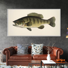 Load image into Gallery viewer, Bass Fish Wall Decor, Animal Wall Art, Nature Wall Art, Minimalist Art, Panoramic Wall Decor, Canvas Print, Wall Art, Framed Canvas Art
