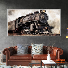 Load image into Gallery viewer, Black Steam Train Wall Art, Locomotive Wall Decor, Retro Train Wall Art, Panoramic Wall Decor, Canvas Print, Wall Art, Framed Canvas Art
