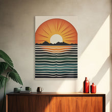 Load image into Gallery viewer, Sunset Sunrise Boho Wall Decor, Framed Canvas Print Or Poster, Sunset Framed Wall Hanging, Minimalist Art Deco Retro Wall Art
