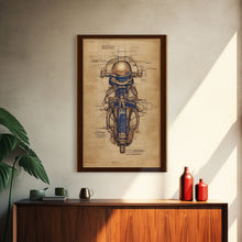 Load image into Gallery viewer, Da Vinci style steampunk motorcycle diagram, canvas print, man cave wall art, motorcycle art
