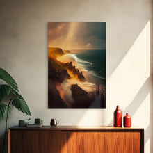 Cargar imagen en el visor de la galería, Cliffs of Scotland wall art, watercolor, canvas print, landscape wall art
