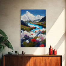 Load image into Gallery viewer, Colorful fields of flowers in the Swiss alps, framed canvas art, canvas print, beautiful wall decor
