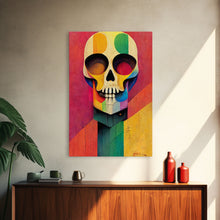 Cargar imagen en el visor de la galería, Cool Skull art, canvas print, sugar skull wall decor, skeleton face painting, abstract art deco style Halloween art
