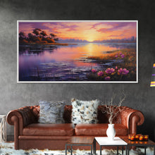 Carregar imagem no visualizador da galeria, Beautiful Lake At Sunset, Framed Canvas Print, Landscape Oil Painting Print, Lakehouse Art, Lake Art, Lake House Decor, Nature Art
