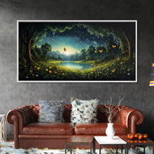 Load image into Gallery viewer, Enchanted Forest, Wildflower Meadow, Butterfly Art, Panoramic Art, Wall Art, Canvas Art, Landscape Art, Landscape Print, Nursery Wall Art
