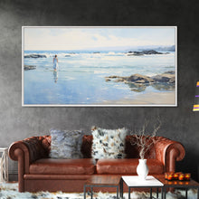 Carregar imagem no visualizador da galeria, Beach Art, Framed Canvas Print, Wall Art, Woman On The Beach, Oil Painting Abstract Landscape Art, Beach House Art, Beach Painting
