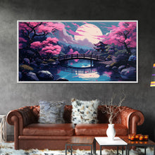 Load image into Gallery viewer, Japanese Art- Wabi Sabi Style Japanese Synthwave Pagoda, Game Room Art, Framed Canvas Print, Framed Art, Framed Painting, Retro Aesthetic

