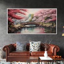 Cargar imagen en el visor de la galería, Cherry Blossoms, Japanese Wall Art, River Wall Art, Panoramic Art, Wall Art, Canvas Art, Landscape Art, Living Room Art, Tiny House Décor
