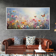 Carregar imagem no visualizador da galeria, Butterflies Wall Art, Wildflower Meadow, Panoramic Art, Wall Art, Canvas Art, Landscape Art, Spring Meadow Print, Wife Gift, Boho Wall Art
