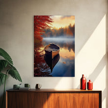 Load image into Gallery viewer, Boat Wall Art, Lake Wall Print, Fall Art Print, Canvas Print, Wall Art, Vertical Art, Wedding Gift, Indie Room Decor, Western Wall Decor

