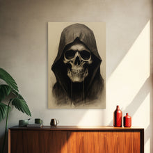 Cargar imagen en el visor de la galería, Cool Halloween Decor, Portrait Of The Grim Reaper, Spooky Halloween Art, Framed Canvas Print, Halloween Canvas Art
