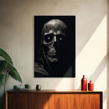 Load image into Gallery viewer, Glowing Eyes Grim Reaper, Spooky Halloween Canvas Art, Framed Canvas Print, Halloween Wall Decor, Skull Portrait
