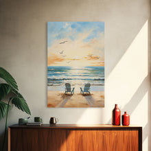 Carregar imagem no visualizador da galeria, Calming Wall Art, Beach Print, Sunset Art, Relaxing Wall Art, Canvas Print, Wall Art, Vertical Print, Beach Chair, Coastal Wall Decor
