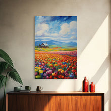 Cargar imagen en el visor de la galería, Flower Farm Wall Art, Tulip Field, Countryside Wall Print, Canvas Print, Wall Art, Vertical Art, Gifts For Grandma, Tiny House Decor
