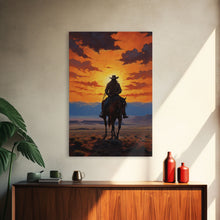 Load image into Gallery viewer, Cowboy Silhouette Wall Art, Western Wall Decor, Sunset Wall Art, Canvas Print, Wall Art, Vertical Art, Teen Boy Wall Art, Rustic Wall Decor
