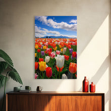 Load image into Gallery viewer, Tulips Wall Print, Flower Art Print, Vibrant Wall Art, Canvas Print, Wall Art, Vertical Art, Teacher Gift, Above Bed Decor, Office Prints

