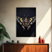 Load image into Gallery viewer, Framed Death Head Moth Canvas Print, Acherontia, Taxidermy Art, Dried Butterfly Print, Bug Wall Art Hanging Decor, Goth Art, Halloween Art
