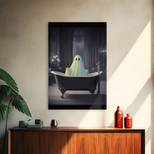 Load image into Gallery viewer, Funny Halloween Art, Ghost Takin&#39; A Bath, Framed Canvas Print, Halloween Canvas, Ghost In The Tub, Goofy Gothic Victorian Art
