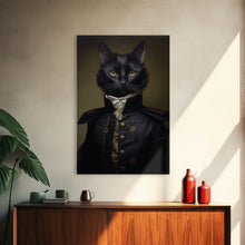Carregar imagem no visualizador da galeria, Admiral Meow Reporting For Duty, Victorian Cat Portrait Art, Framed Canvas Print, Gothic Dark Academia Wall Art
